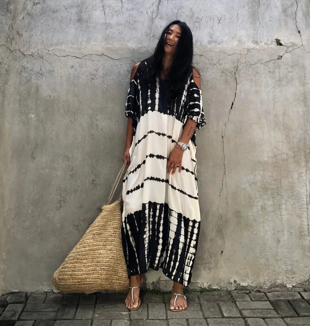 Bohemian Maxi Dress – Off Shoulder Flowing Maxi Beachwear for Summer