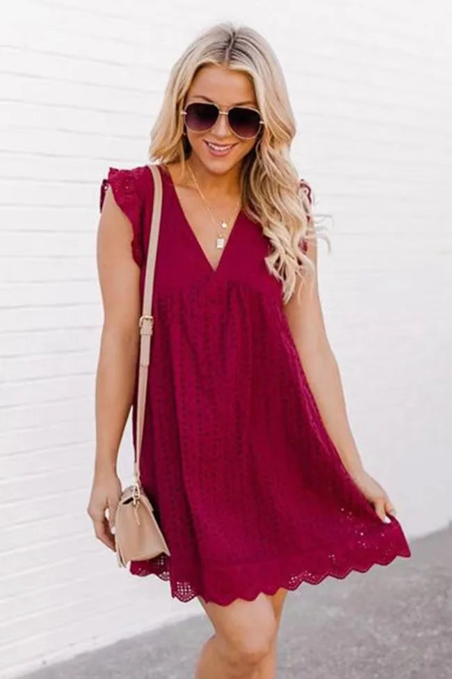 Elegant V-Neck Dress – Comfortable Loose Fit Summer Party Dress With Pockets