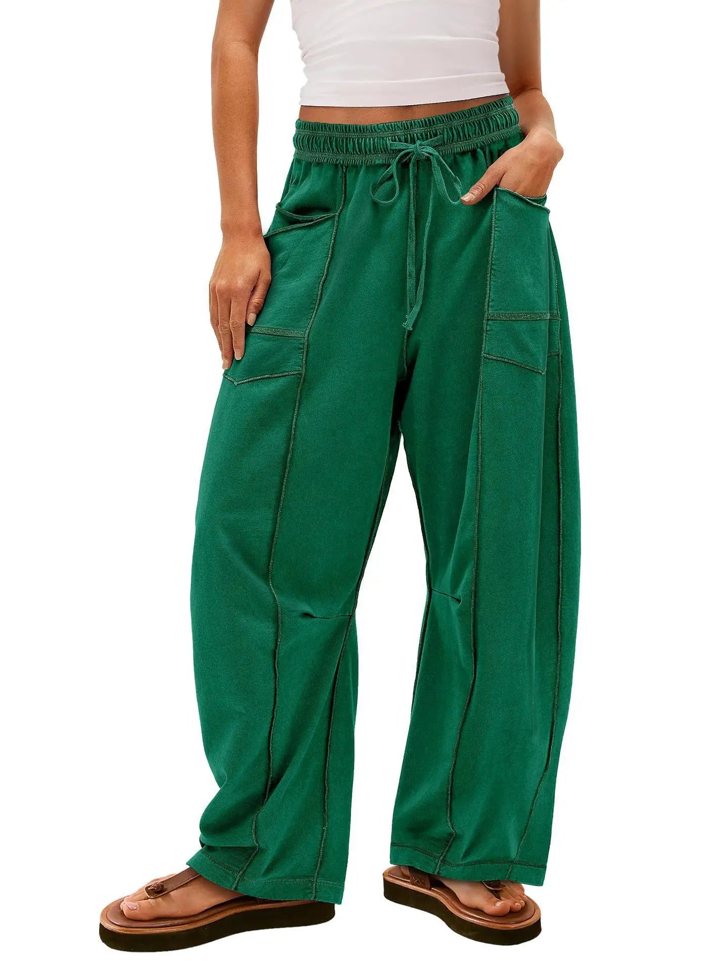 Casual Women Sweatpants – Baggy Wide Leg Relaxed Fit Cotton-Poly Pants