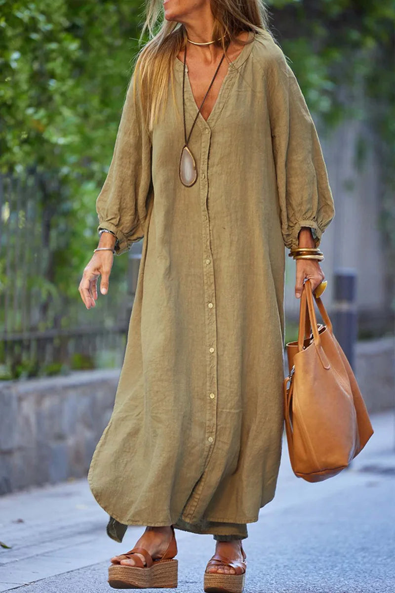 Casual Summer Dress - Lightweight Breathable V-Neck Dress for Warm Weather