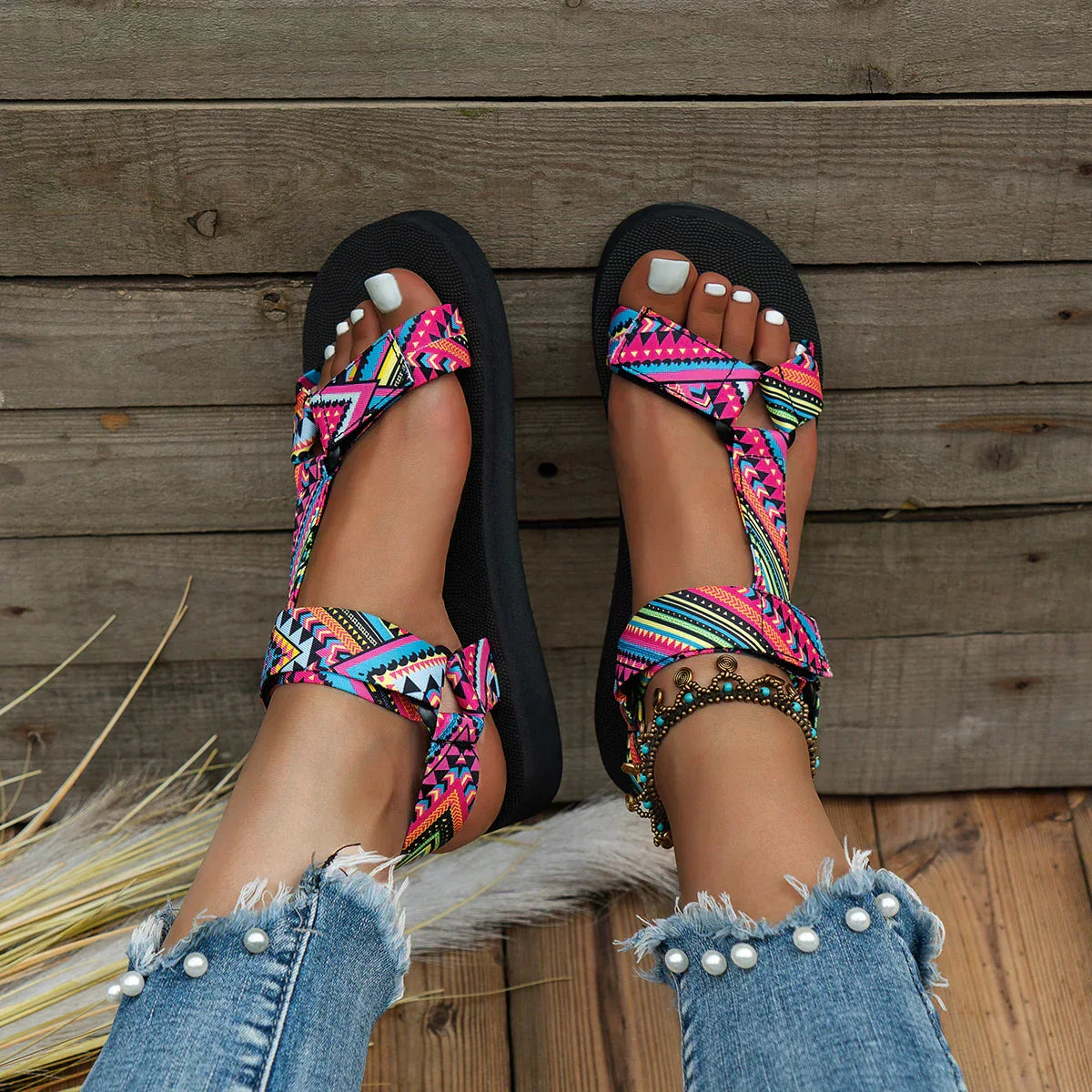 Summer Hemp Sandals – Comfortable Flat Rope Sandals for Women | Vibrant Boho Style