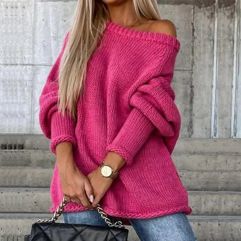 Off Shoulder Knit Sweater – Oversized Cozy Winter Sweater by Liora's Boutique