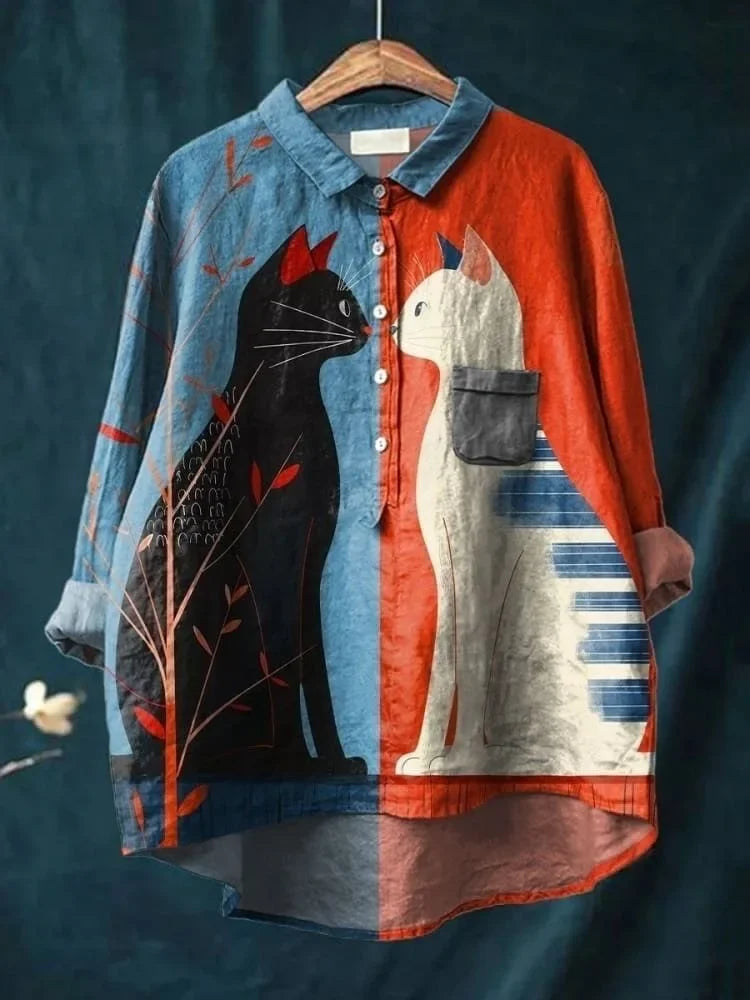 Cat Art Shirt – Artistic Print Long Sleeve Top | Lightweight, Breathable Fabric