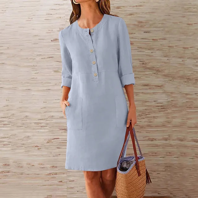 Casual Summer Dress - Lightweight Cotton Linen Tunic With Relaxed Fit
