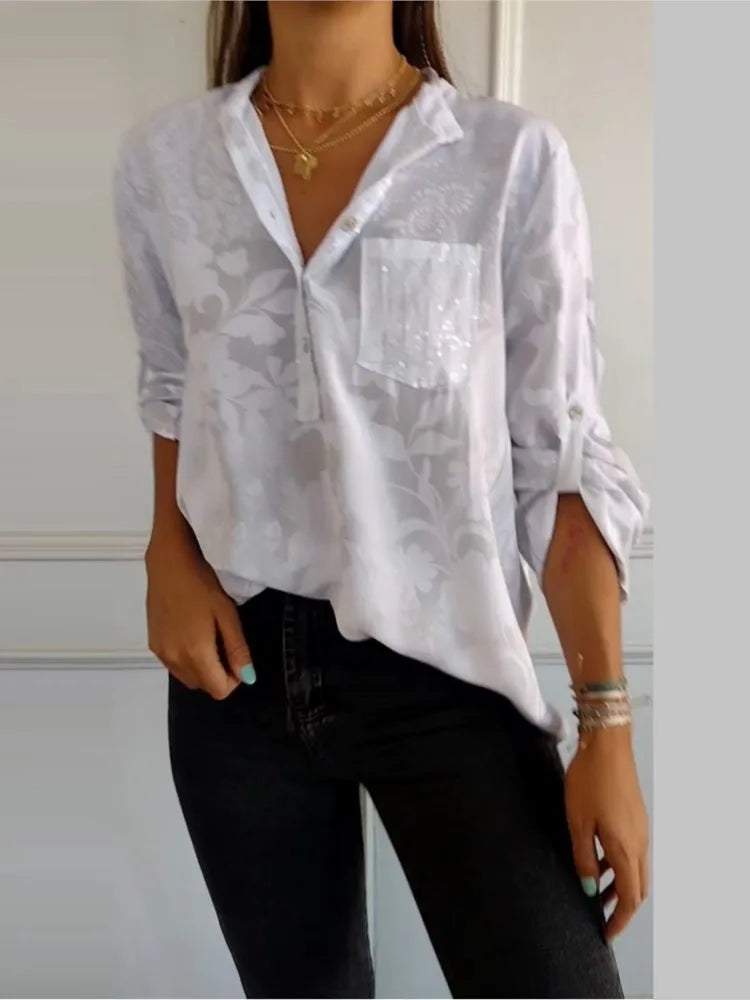 Pocketed V-Neck Shirt – Breathable Summer Top With Chest Pocket Detail