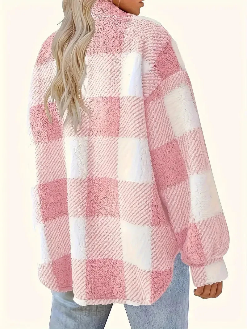 Winter Checkered Coat - Women's Tailored Mid-Length Warm Insulated Outerwear