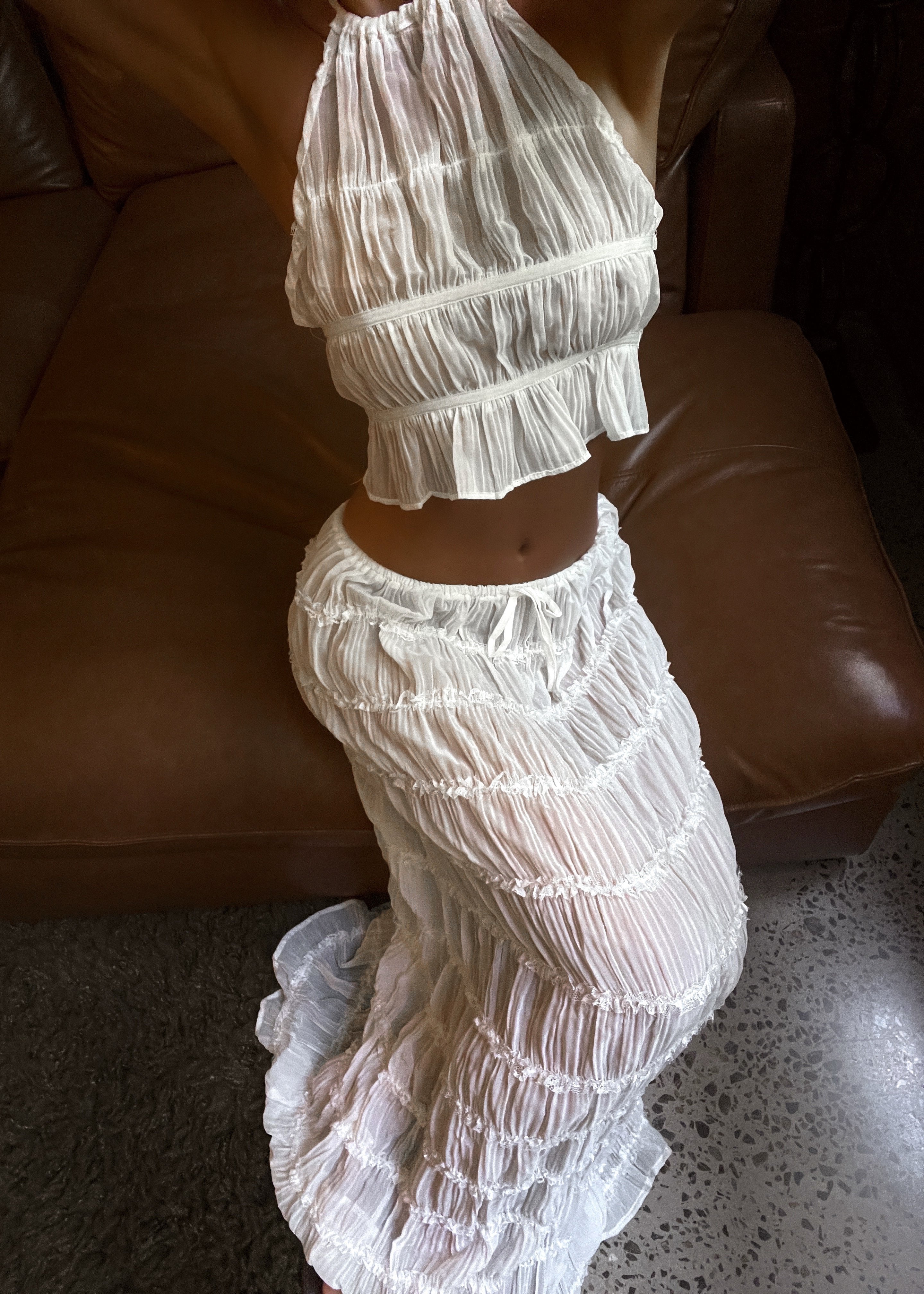 Summer Chiffon Set – Vintage Inspired Halter Neck Top & Maxi Skirt Dress