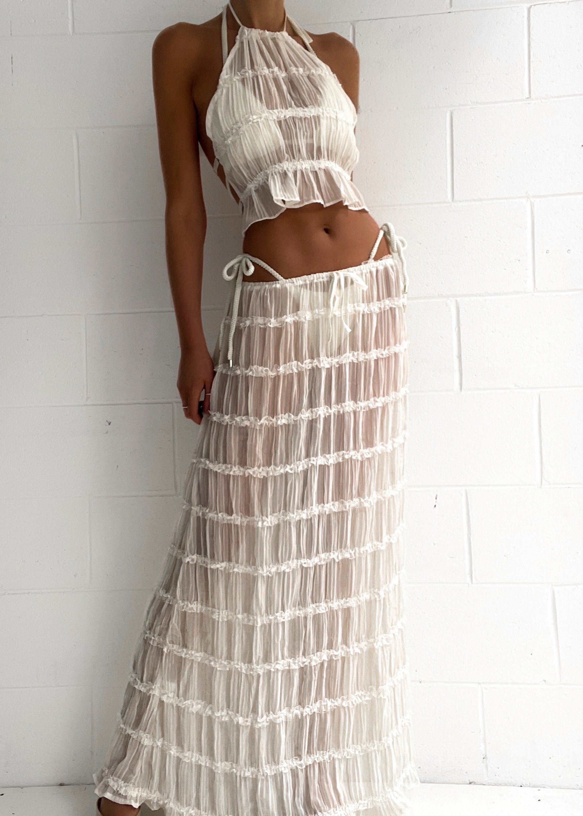 Summer Chiffon Set – Vintage Inspired Halter Neck Top & Maxi Skirt Dress