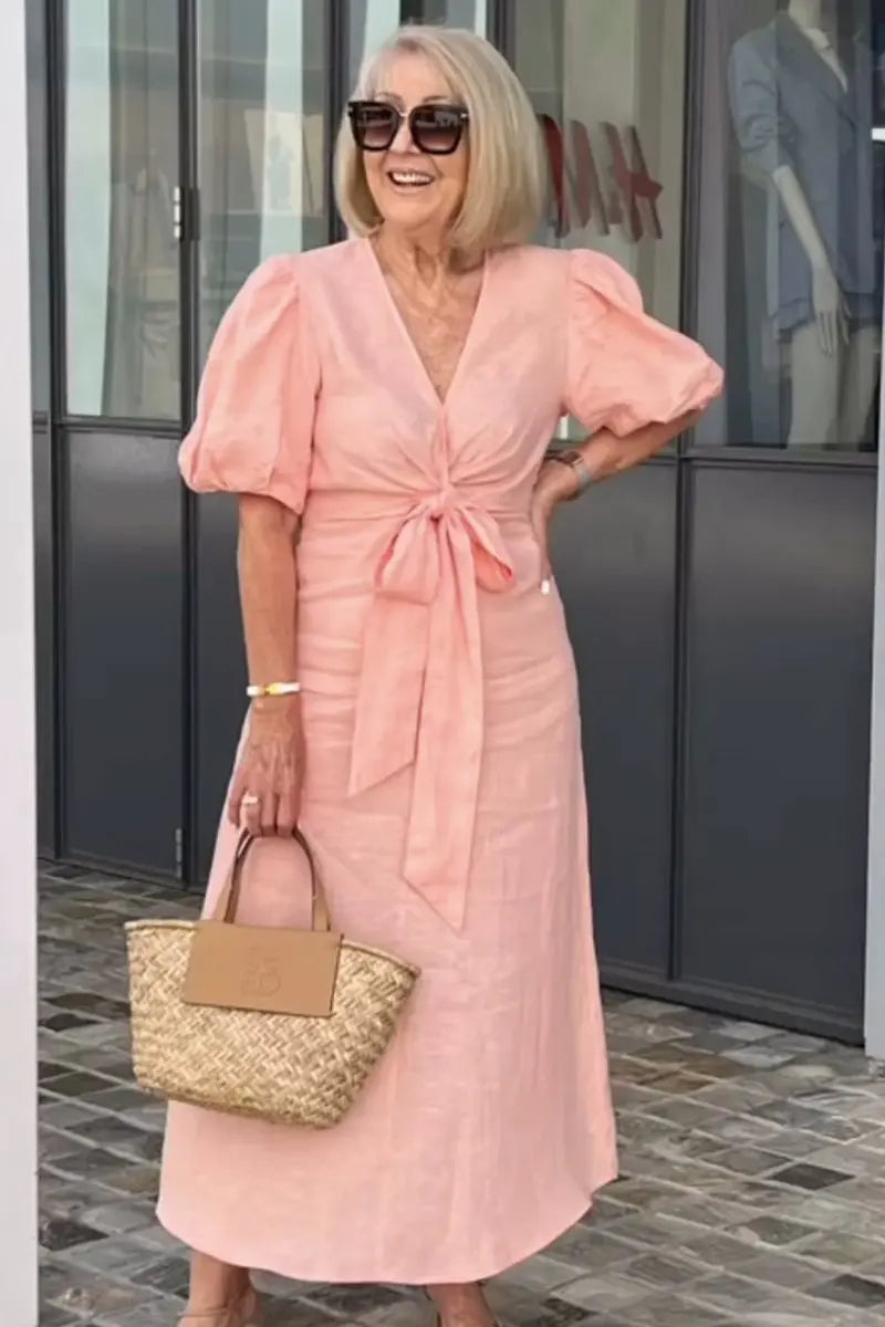 V-Neck Cotton Dress With Lace Detail – Chic Casual Wear For All Seasons