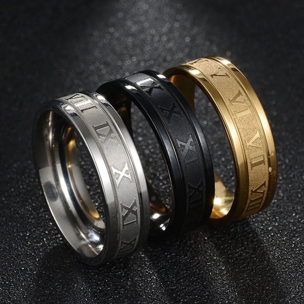 Modern Roman Numeral Ring – Elegant Stainless Steel Band with Comfort Fit