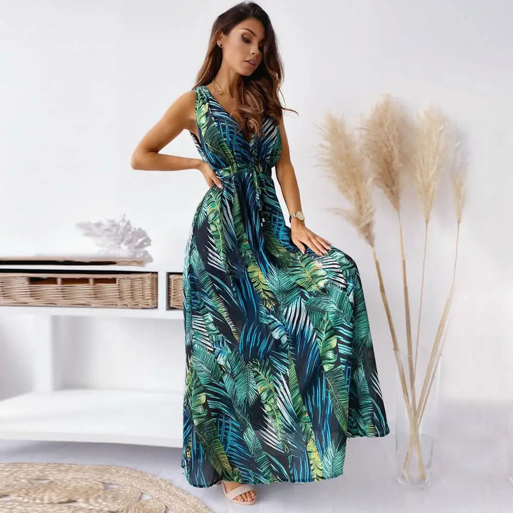 Bohemian Maxi Dress – Lightweight Boho Chic Summer Sundress With Flattering V-Neck