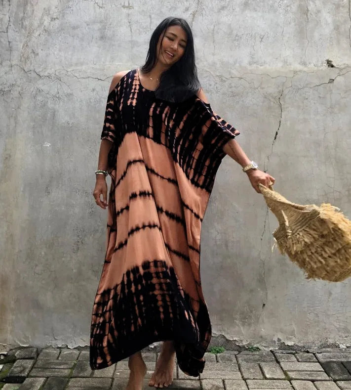 Bohemian Maxi Dress – Off Shoulder Flowing Maxi Beachwear for Summer