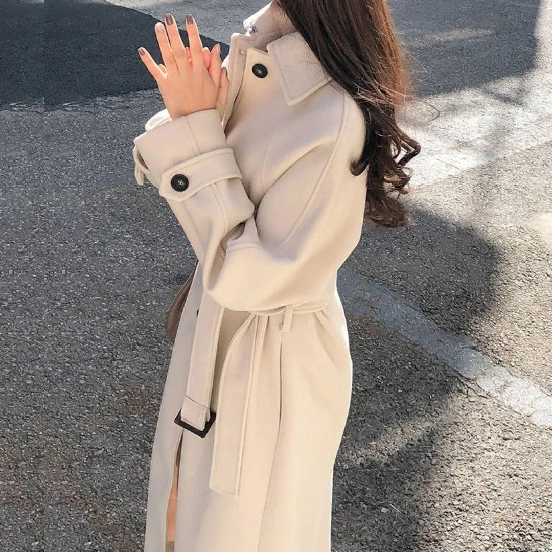 Women's Long Trench Coat – Warm, Elegant Classic Overcoat for Cold Weather