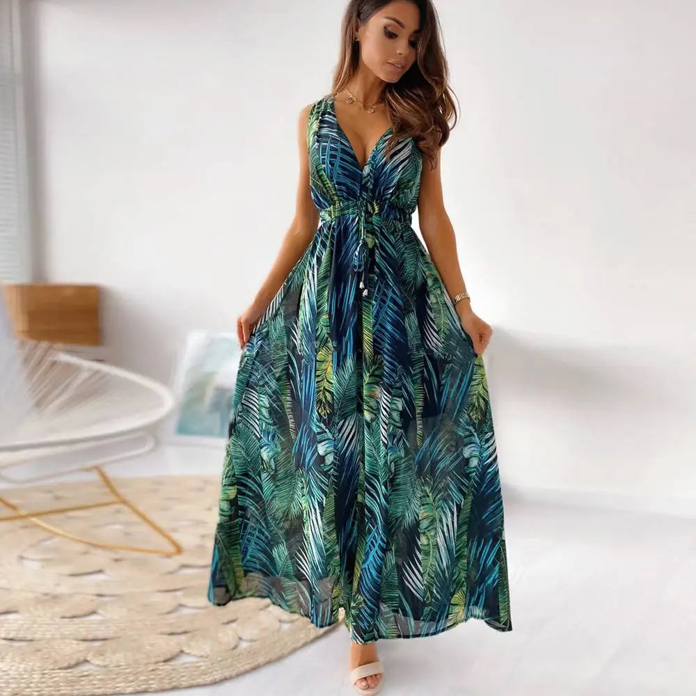 Bohemian Maxi Dress – Lightweight Boho Chic Summer Sundress With Flattering V-Neck