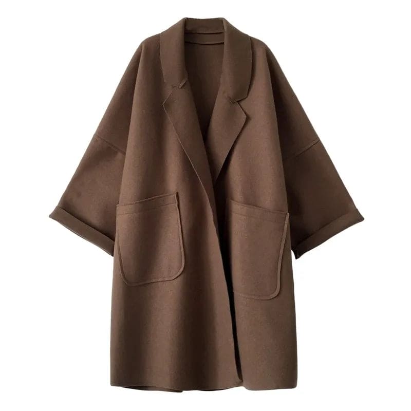 Oversized Wool Trenchcoat - Mid Length Classic Wool Blend Jacket For Women