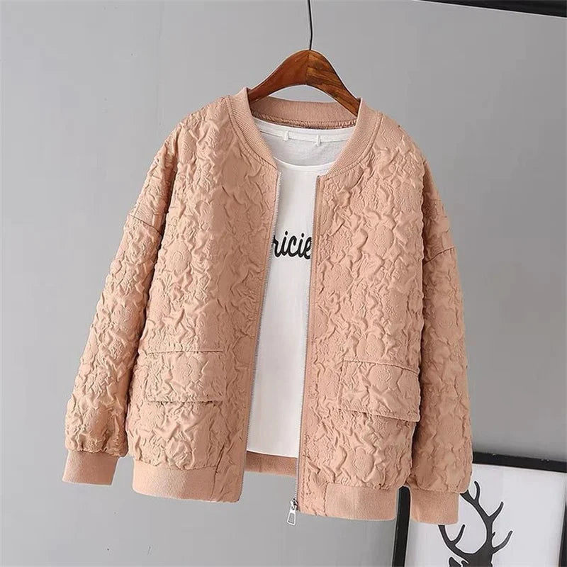 Ladies Baseball Jacket - Solid Color White Korean Fashion Zipper Coat