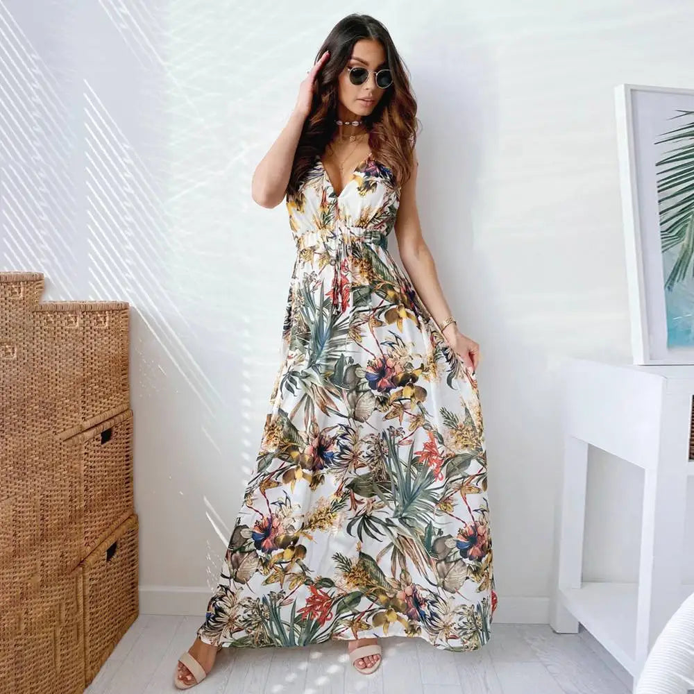 Bohemian Maxi Dress – Lightweight Boho Chic Summer Sundress With Flattering V-Neck