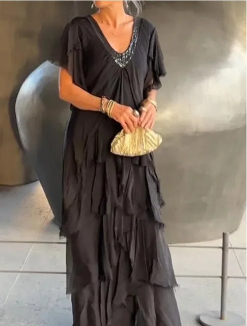 Tiered Maxi Dress – Elegant Flowing Maxi Dress With Tummy Coverage & Breathable Fabric