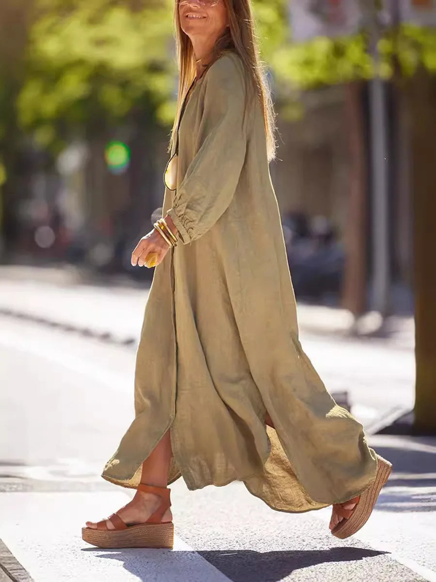 Casual Summer Dress - Lightweight Breathable V-Neck Dress for Warm Weather