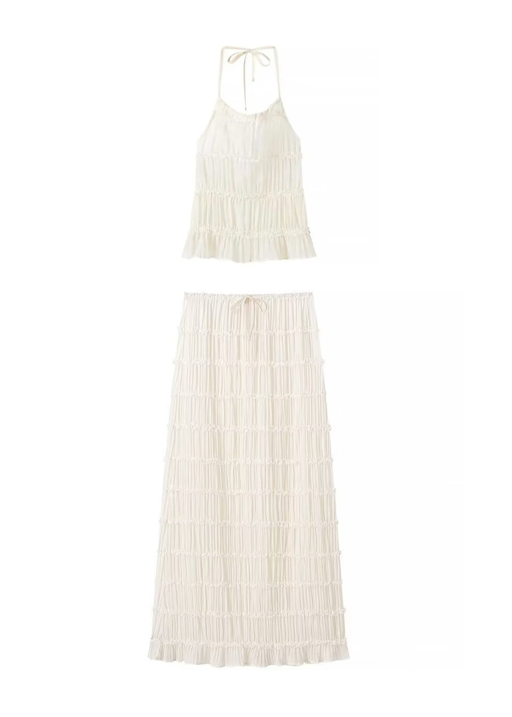 Summer Chiffon Set – Vintage Inspired Halter Neck Top & Maxi Skirt Dress