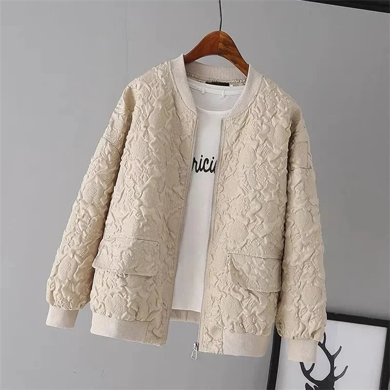 Ladies Baseball Jacket - Solid Color White Korean Fashion Zipper Coat