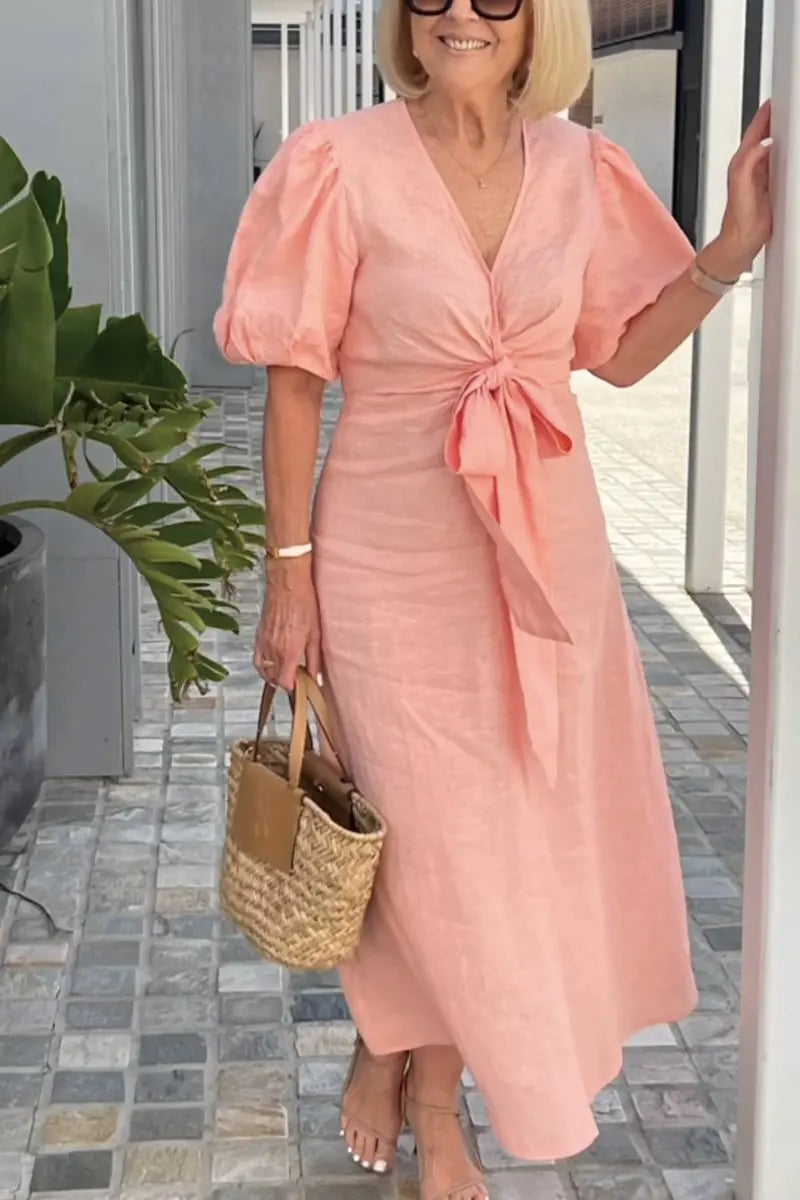 V-Neck Cotton Dress With Lace Detail – Chic Casual Wear For All Seasons