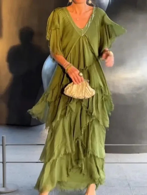 Tiered Maxi Dress – Elegant Flowing Maxi Dress With Tummy Coverage & Breathable Fabric