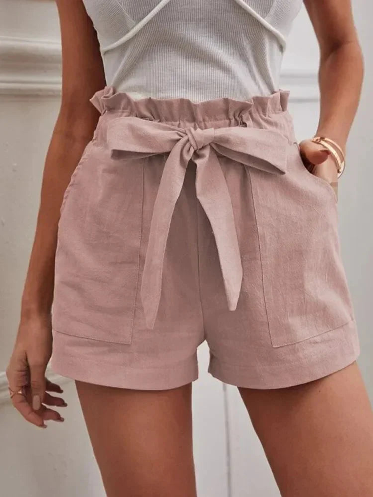 Stylish Everyday Shorts – Tie Waist, Breathable Summer Shorts with Side Pockets