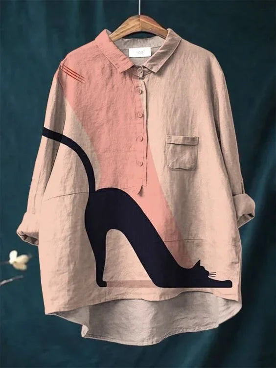 Cat Art Shirt – Artistic Print Long Sleeve Top | Lightweight, Breathable Fabric