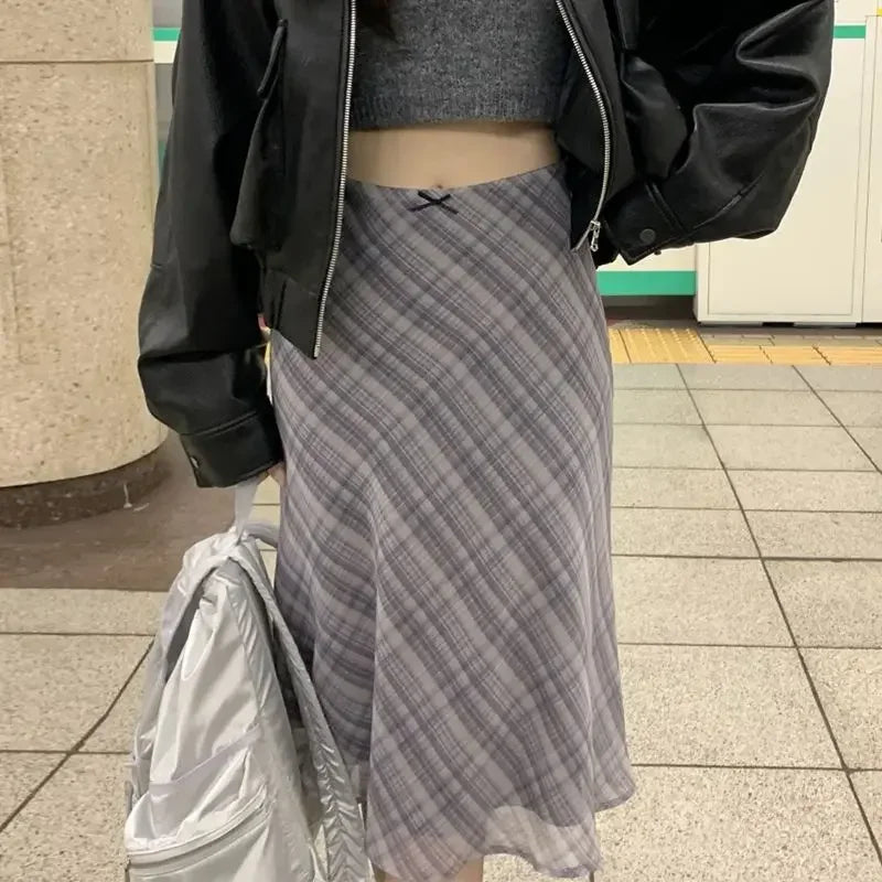 Classic Plaid Midi Skirt – Lightweight Polyester, Flowy Hem & Timeless Design