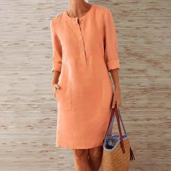 Casual Summer Dress - Lightweight Cotton Linen Tunic With Relaxed Fit