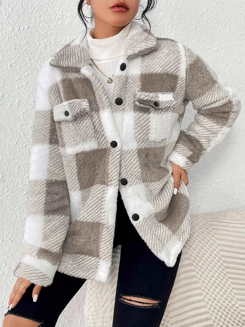Winter Checkered Coat - Women's Tailored Mid-Length Warm Insulated Outerwear