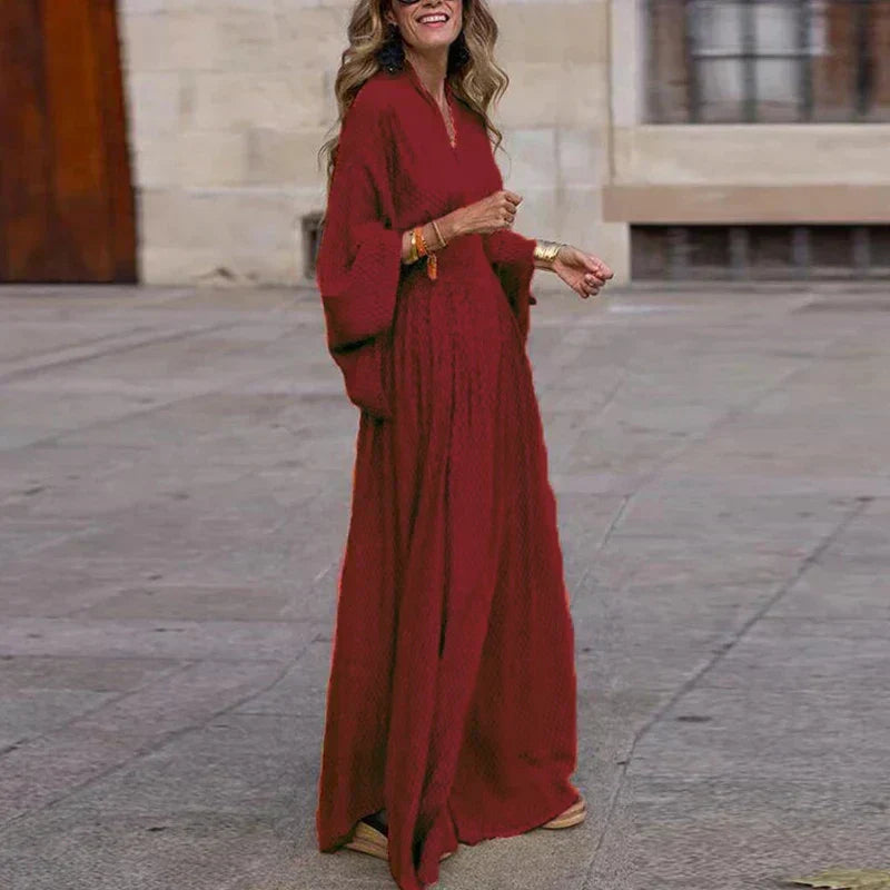 Enchanting V-Neck Dress - Crystal Embellished Long Evening Gown for Women