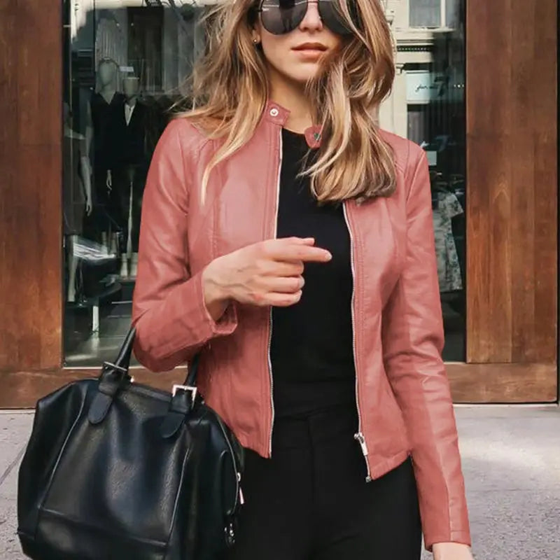 Women Leather Jacket – Stylish Slim Fit Faux Leather Motorcycle Coat