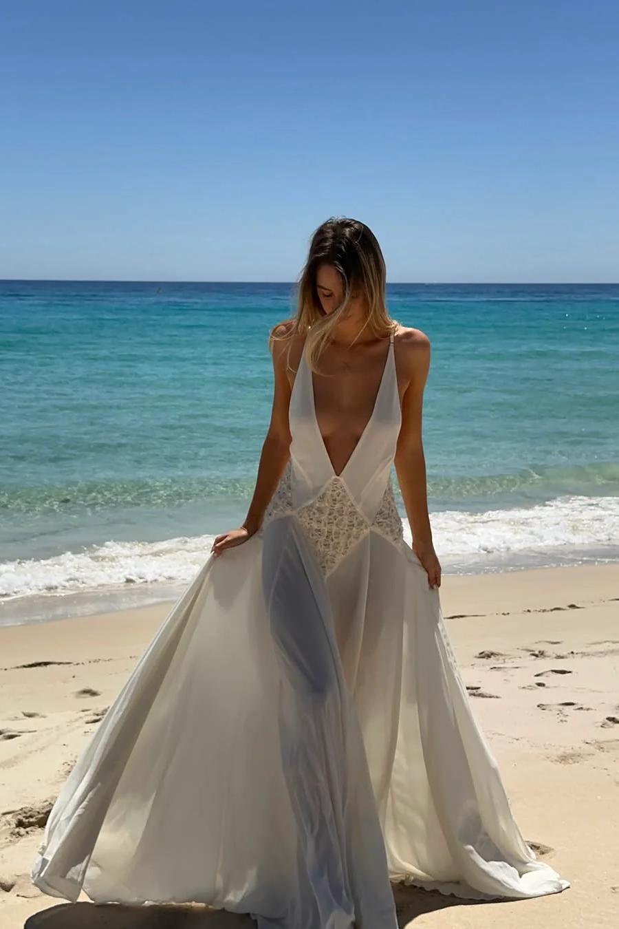 Plunging V Maxi Dress – Elegant Evening Gown With Flowing Silhouette