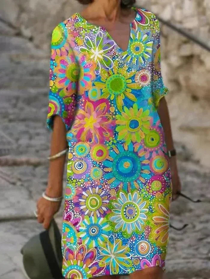 Floral V-Neck Dress | Amara Cotton Blend Tummy Control Summer Dress