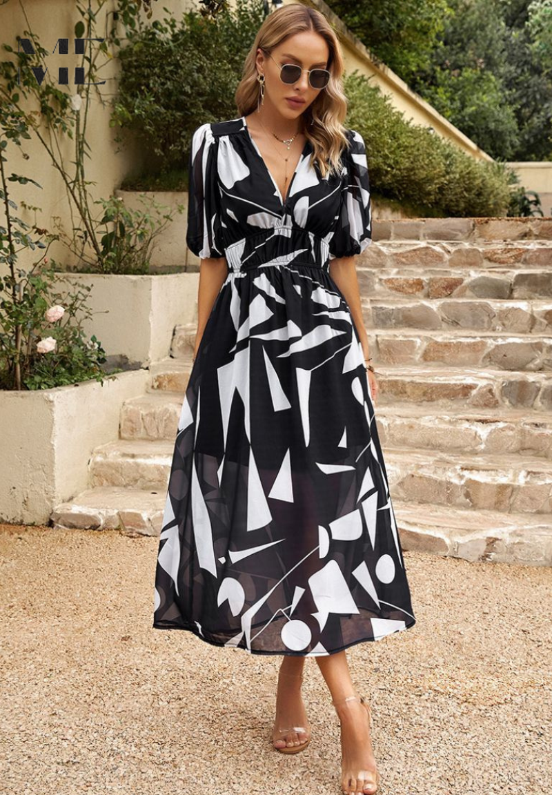 Stylish Women's Dress - Elegant Summer Dress With Tummy Control & Vibrant Prints