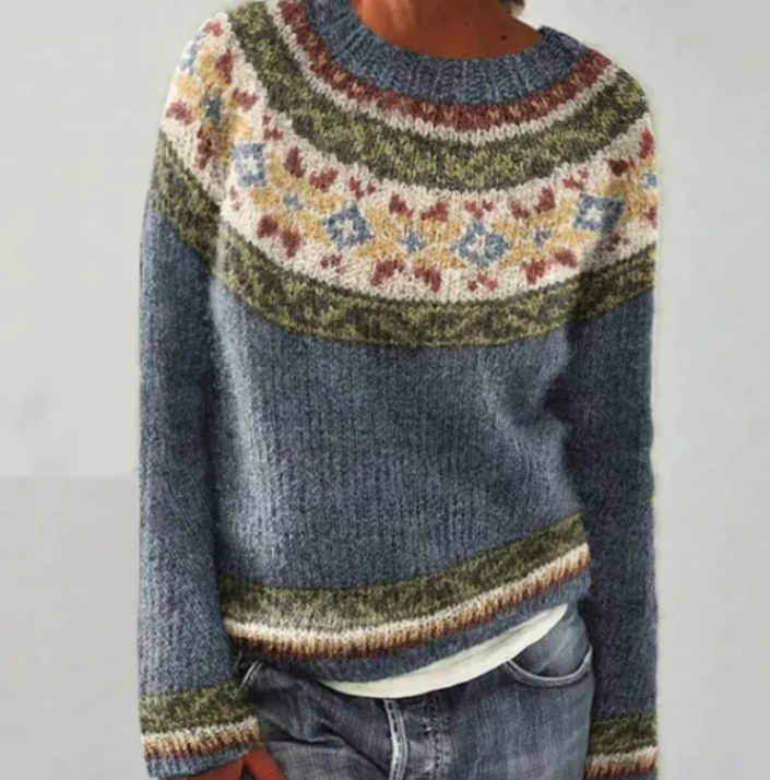 Cozy Yoke Knit Sweater – Nordic Pattern Jumper With Soft Wool Blend
