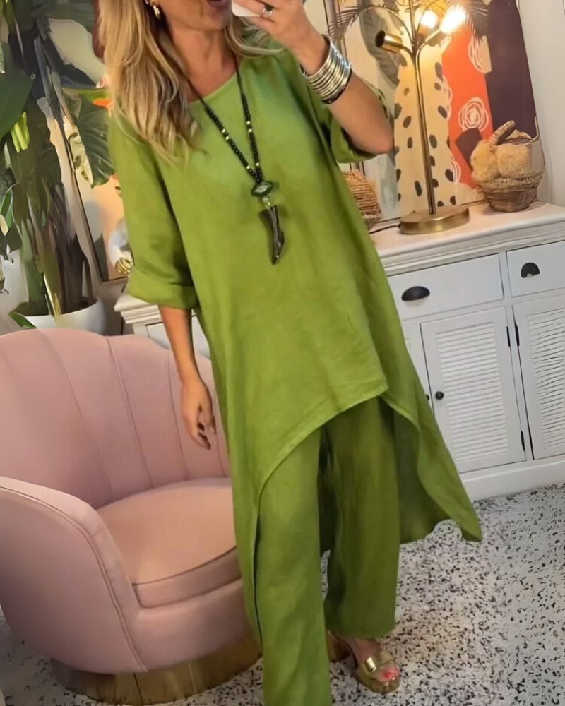 Cotton Two-Piece Set – Women's Breathable Loungewear | Relaxed Fit Casual Outfit