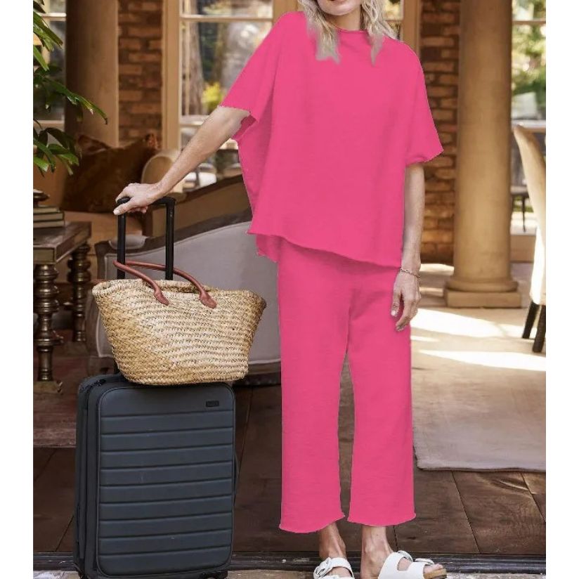 Relaxed Lounge Set – Two-Piece Loungewear With Batwing Sleeve Top & Wide-Leg Pants