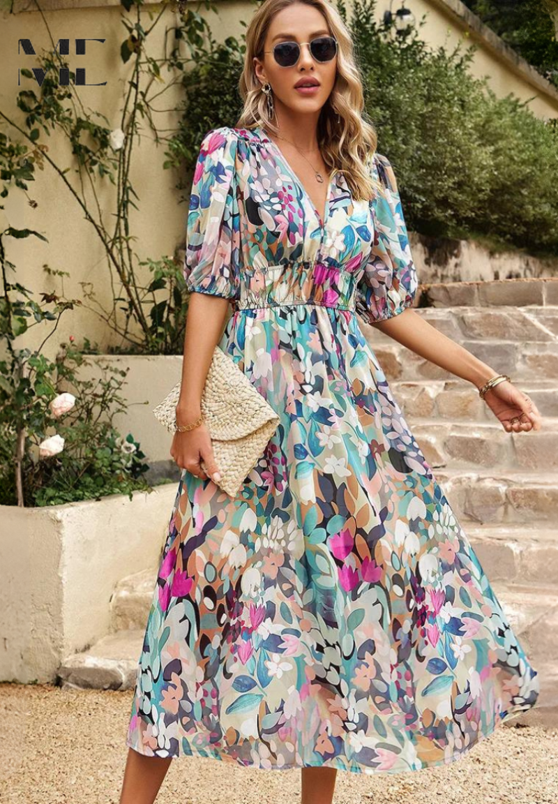 Stylish Women's Dress - Elegant Summer Dress With Tummy Control & Vibrant Prints