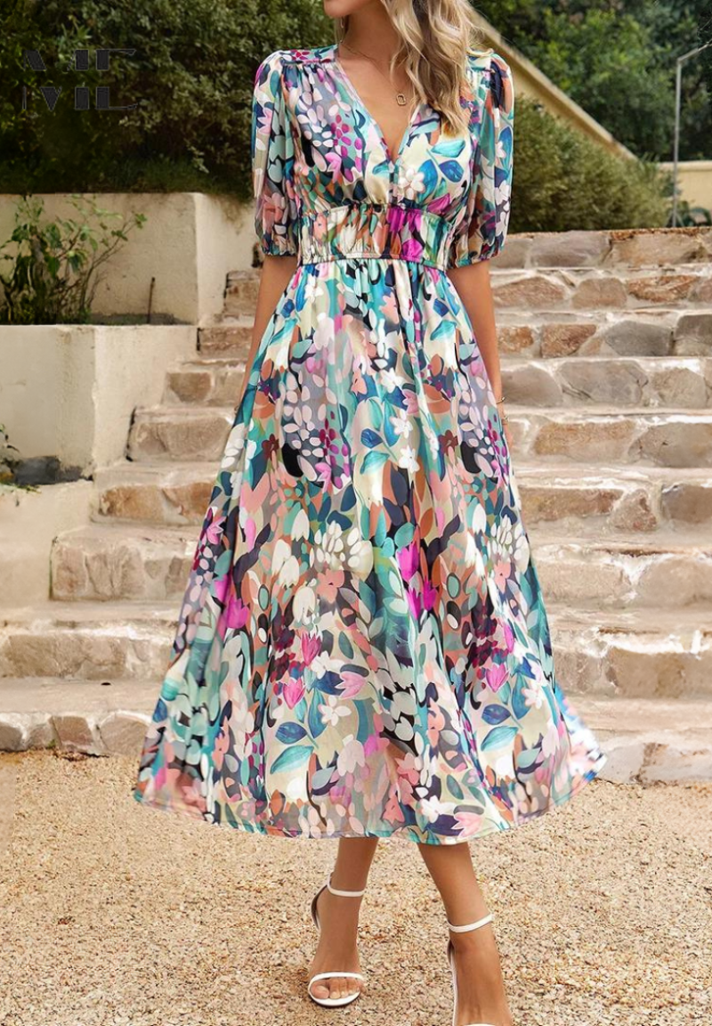 Stylish Women's Dress - Elegant Summer Dress With Tummy Control & Vibrant Prints