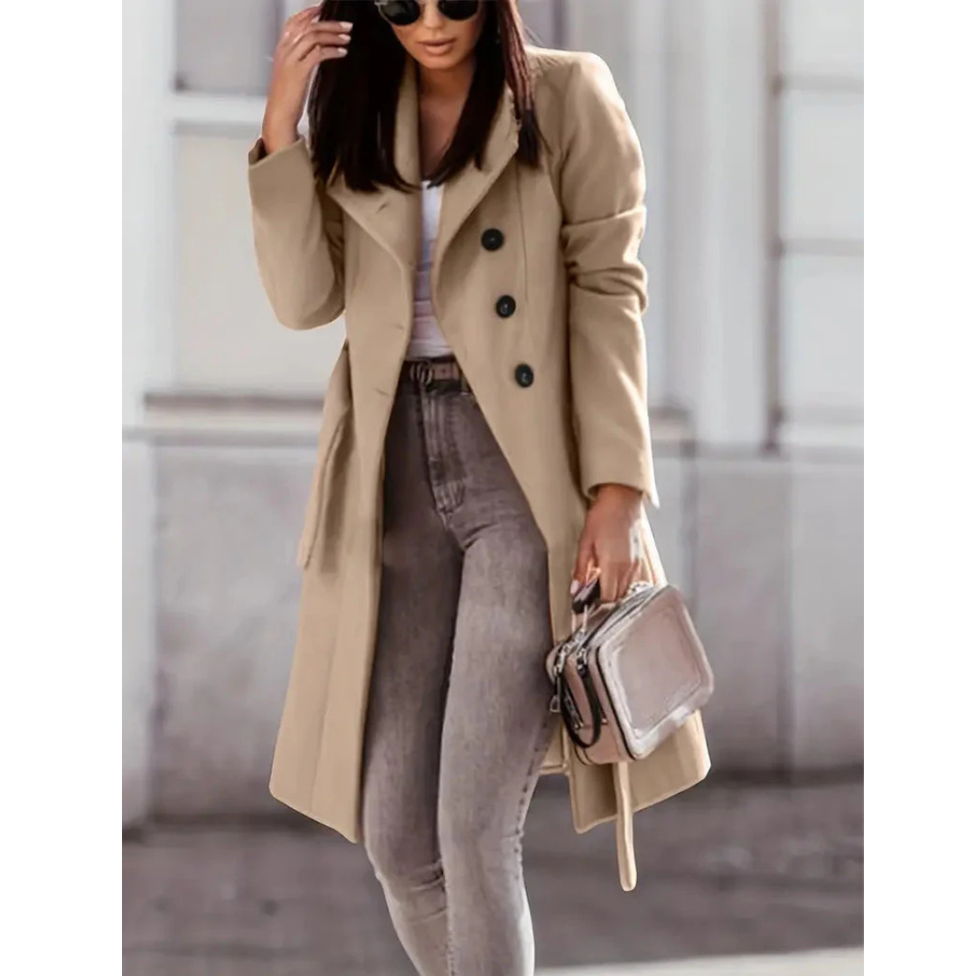 Women's Long Trench Coat – Warm Winter Coat With Soft Inner Lining & Practical Pockets