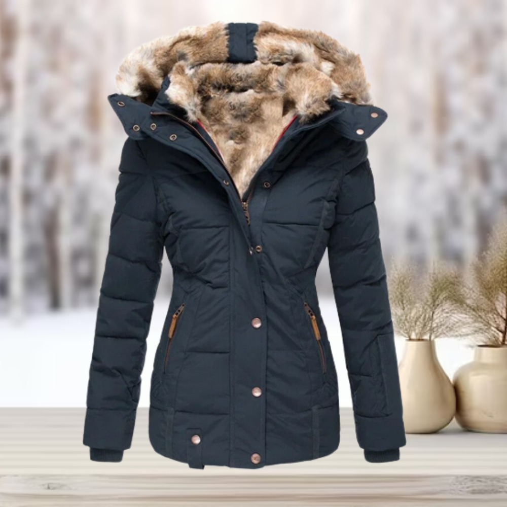 Winter Fur Hood Jacket - Elegant Women's Coat With Detachable Fur Hood