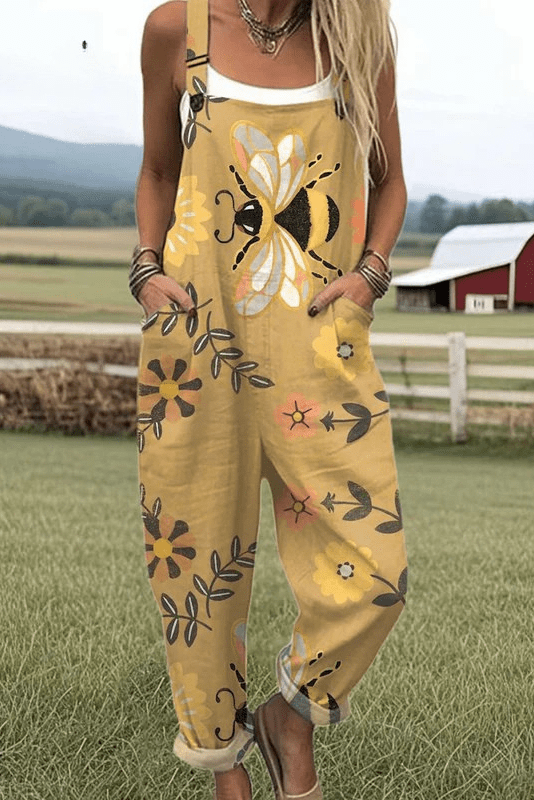 Sunlit Garden Jumpsuit – Wide Leg Floral Print Clothing With Functional Pockets