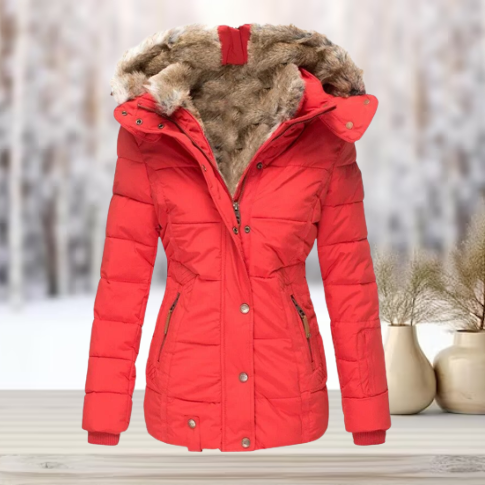 Winter Fur Hood Jacket - Elegant Women's Coat With Detachable Fur Hood