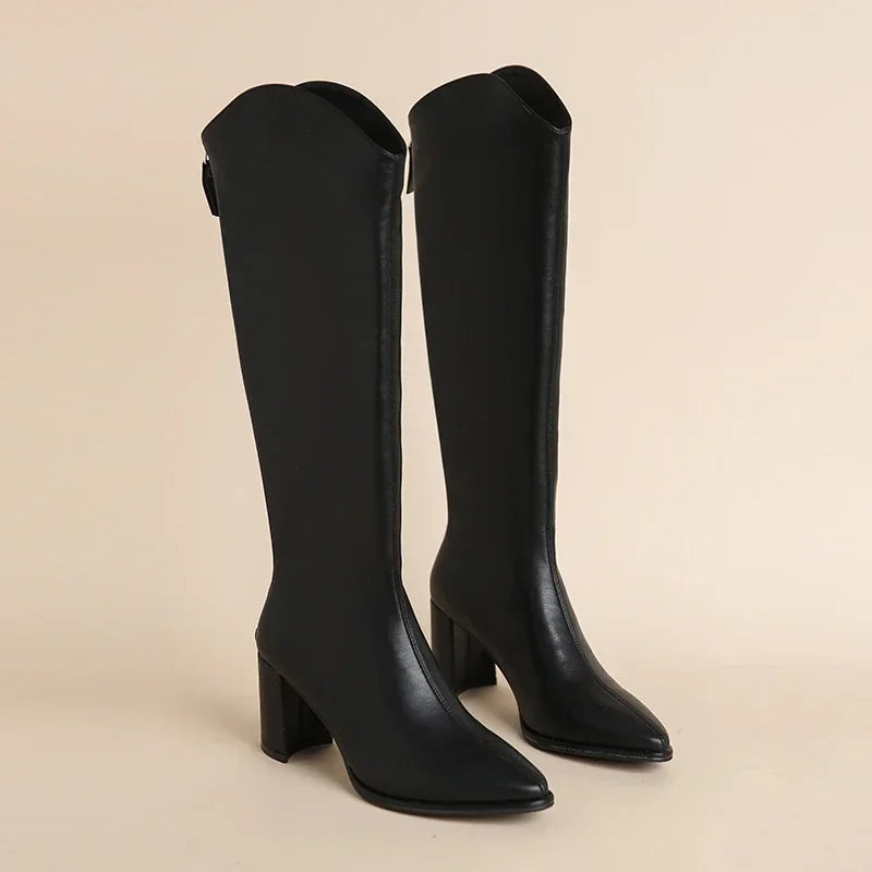 Luxe Longline Boots – Knee High Faux Leather Zipper Closure Stylish Winter Footwear