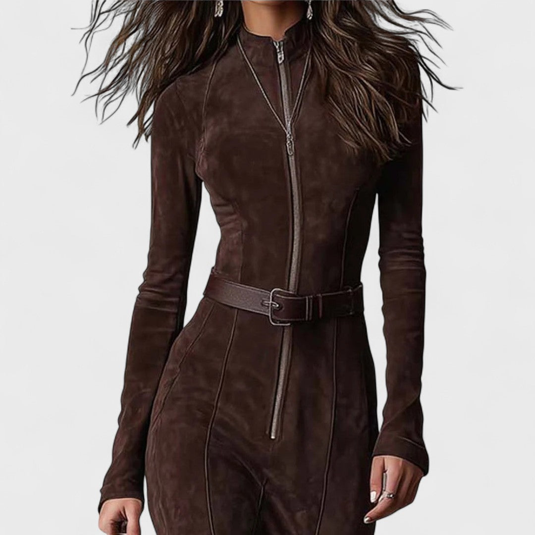 Sophisticated Dress – Elegant Long Fitted Belted Waist Dress for Special Occasions