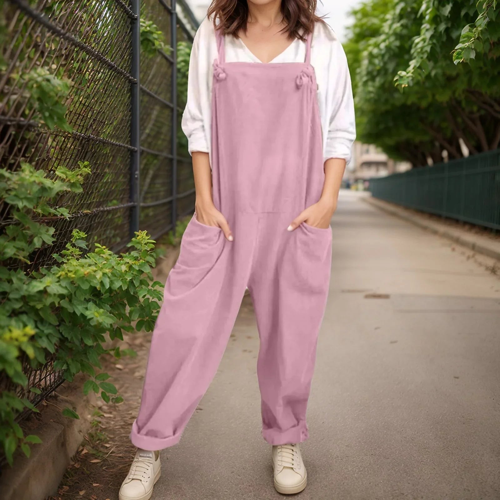Oversized Jumpsuit With Stylish Pockets - Relaxed Fit Women's Casual Wear