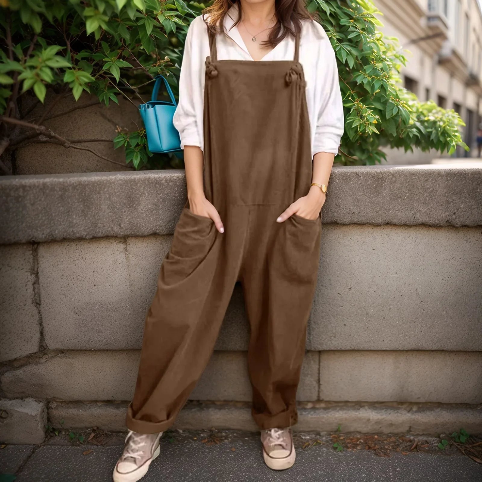Oversized Jumpsuit With Stylish Pockets - Relaxed Fit Women's Casual Wear